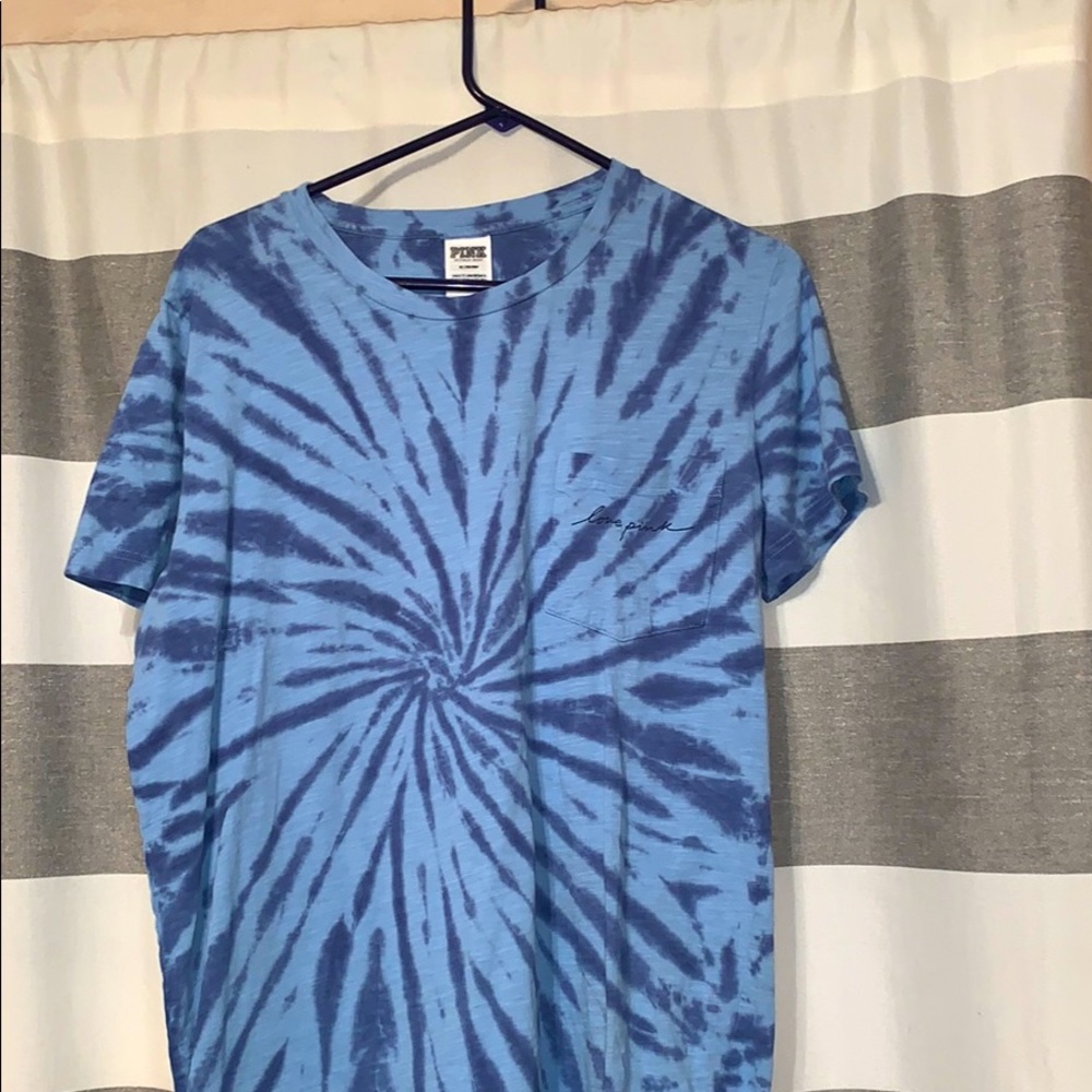 Pink, tie-dye blue shirt with pocket!